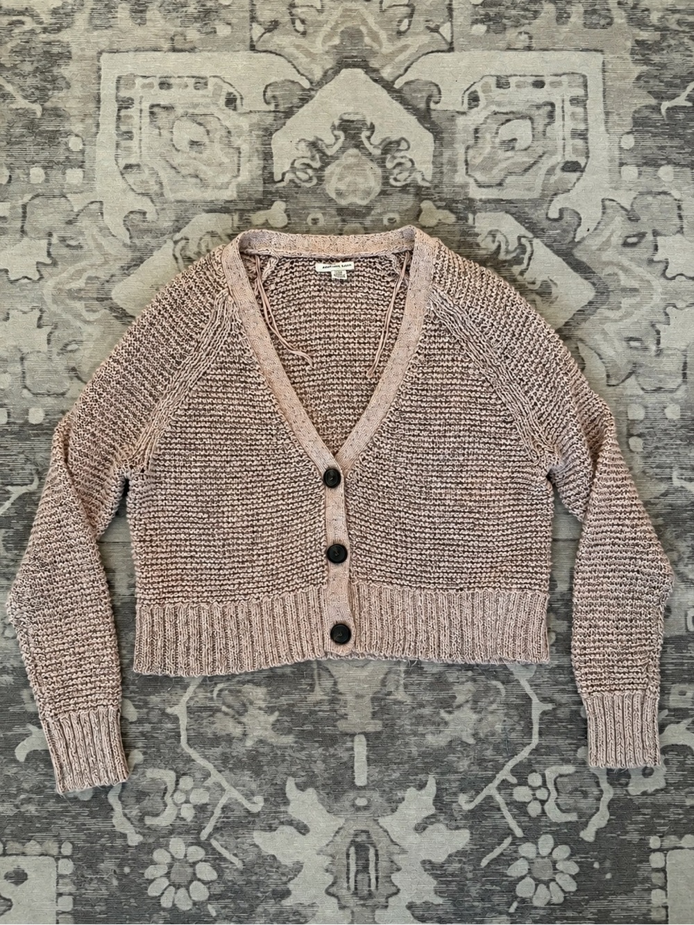 American Eagle Outfitters Dusty Mauve Cropped Button Cardigan